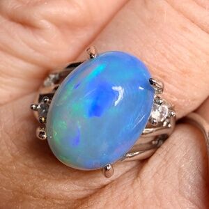 Blue 3.7 carat Ethiopian opal adjustable ring statement piece